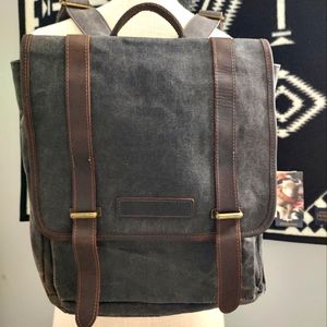 😎EUC 1XD Gear Coated Canvas & Leather Trim adjustable Multi Pocket Backpack, L